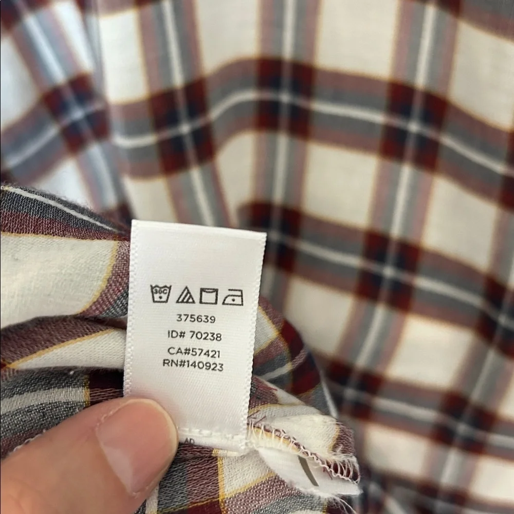 Ann Taylor loft white navy maroon plaid long sleeve boxy sheer blouse top M​​ - Picture 11 of 11